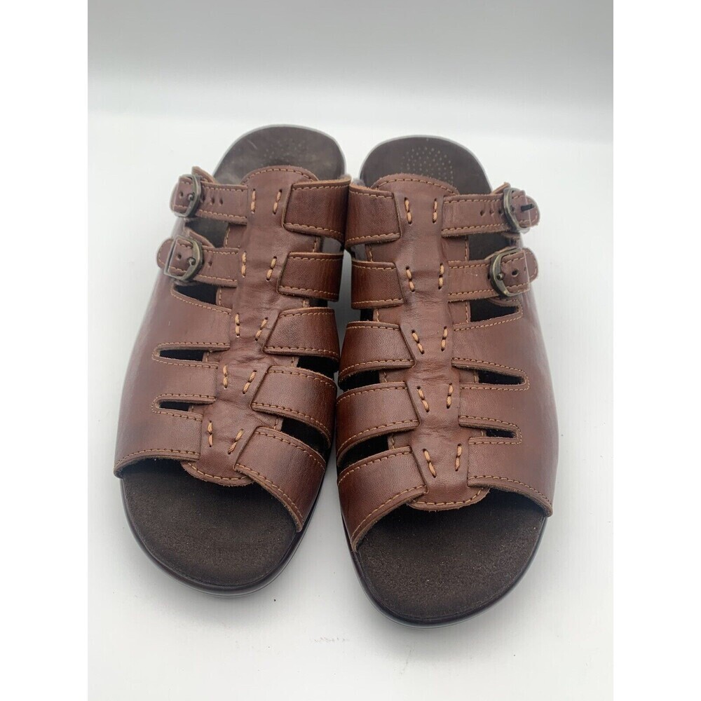SAS TRIPAD TANGO WOMAN SANDALS SLIDES MULE CLOG BROWN LEATHER ORTHOPEDIC 10 1/5M